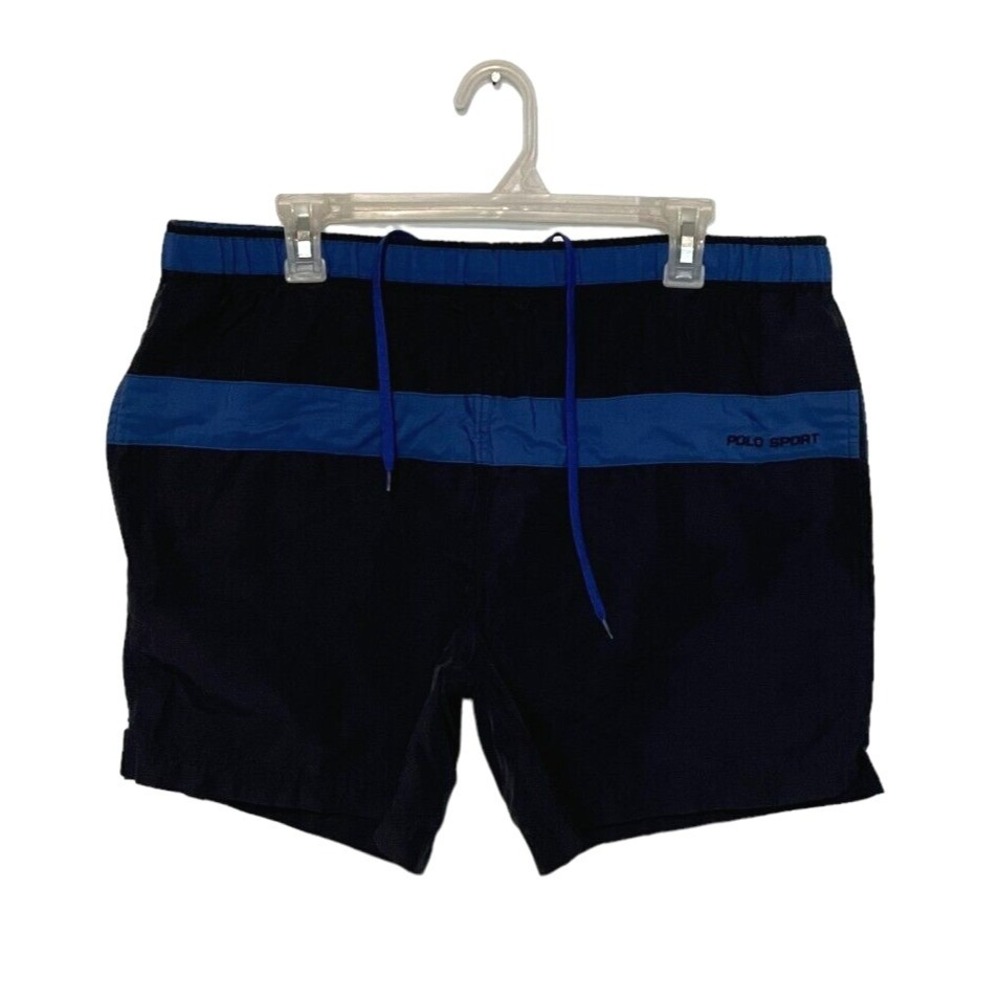Polo Sport Ralph Lauren Swim Trunks Mens Medium Black Blue Striped Mesh Lined